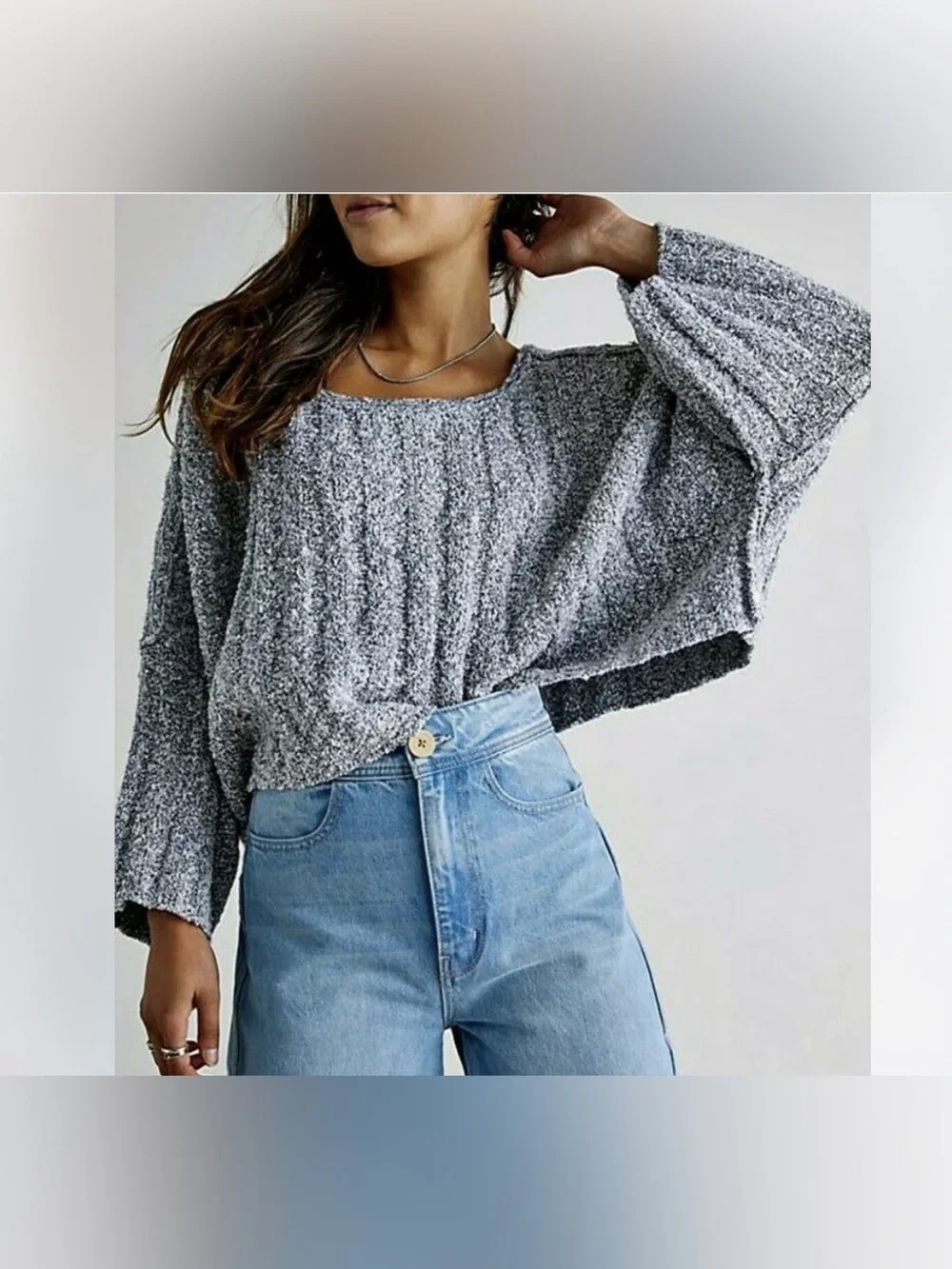 Free People Size Medium Good Day Pullover Sweater Charcoal Knit Oversized
